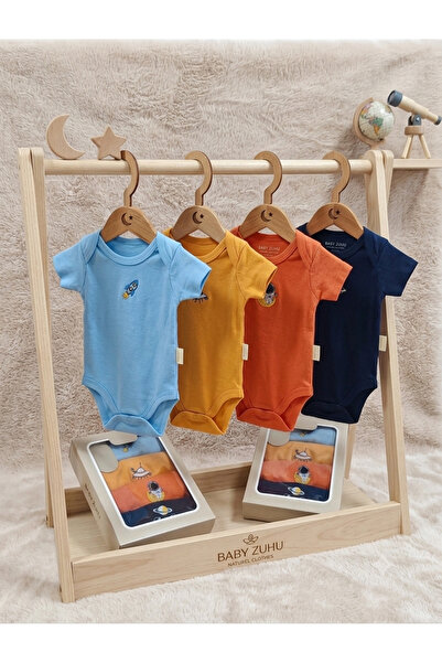 BABY ZUHU 4 قطع (0-12 شهر) بدلة أطفال مطرزة من القطن 100%