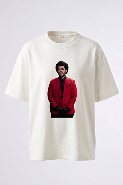 Anetos تي شيرت أبيض كبير الحجم مطبوع بتصميم The Weeknd_21