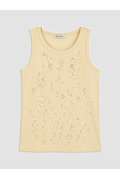 LC Waikiki Yellow Crew Neck Women's Ribbed Tank Top with Stones