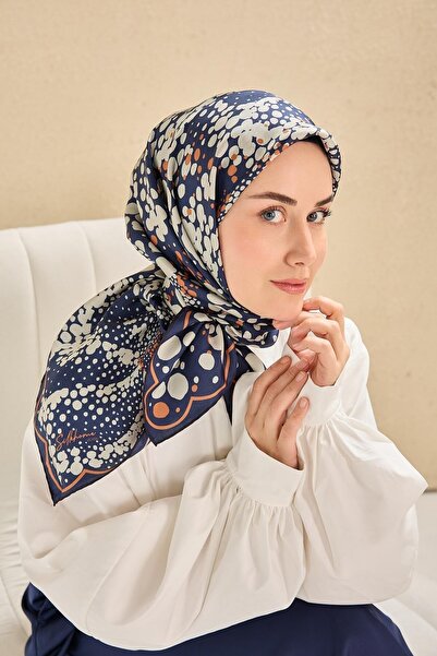 Silk Home وشاح حرير تويل بلون أزرق ليلي 90x90