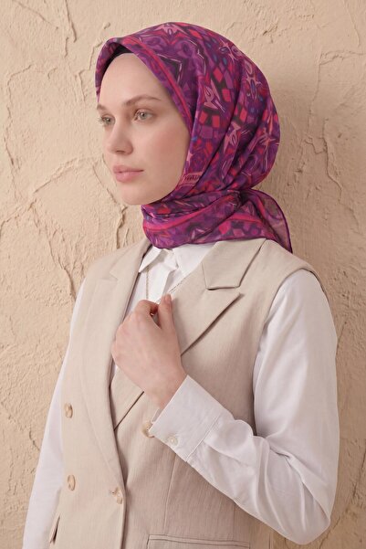 Silk Home وشاح ناعم بنفسجي هندسي 90x90