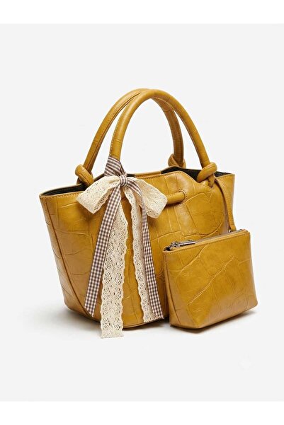 Generic Brand Women's Mustard Crocodile Pattern Tote Bag with Matching Zip Po...