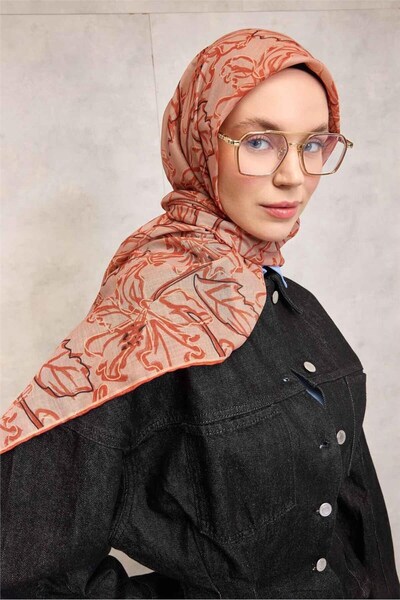 Silk Home Cotton Polyester Soft Scarf Salmon Lilium Patterned Non-Slip Textur...