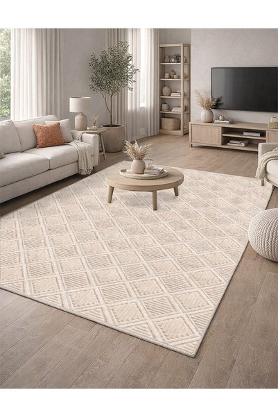 Lioara Home Geometrik Desen Dijital Baskı Halı | Yıkanabilir Kaymaz Taban Sal...