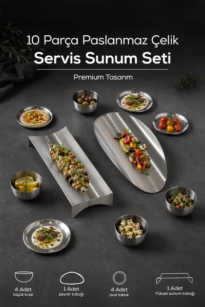 Vienev 10-Piece Stainless Steel Serving and Presentation Set, Breakfast, Snac...