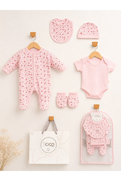 OMECA Concept 5'li Bebek Giyim Seti – Kiraz Desenli Pembe Tulum, Body, Şapka,...