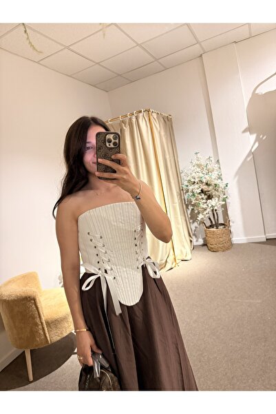 Alâ Butik Official Kadın Çizgili Bağcıklı Straplez Korse
