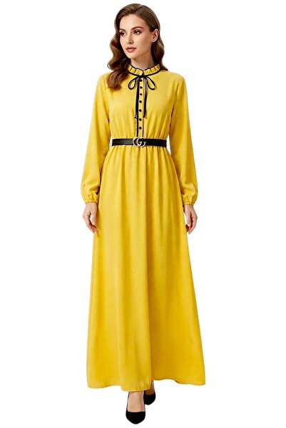 NO BRAND Women's Jalabiya, Elegant Long Sleeve Maxi Dress