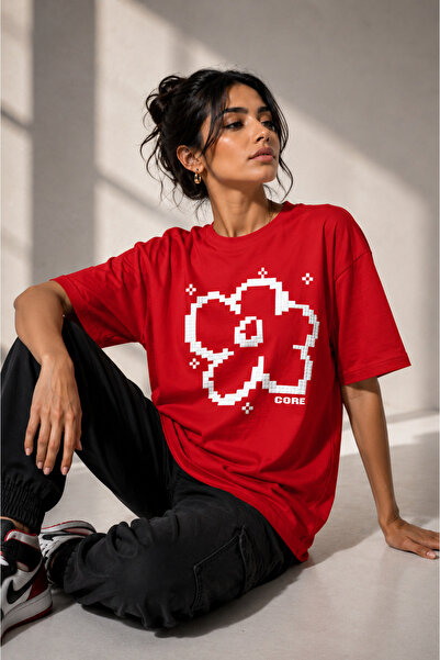 Rubonia Women's Oversize Pixel Floral Print T-Shirt 100% Cotton Comfortable F...