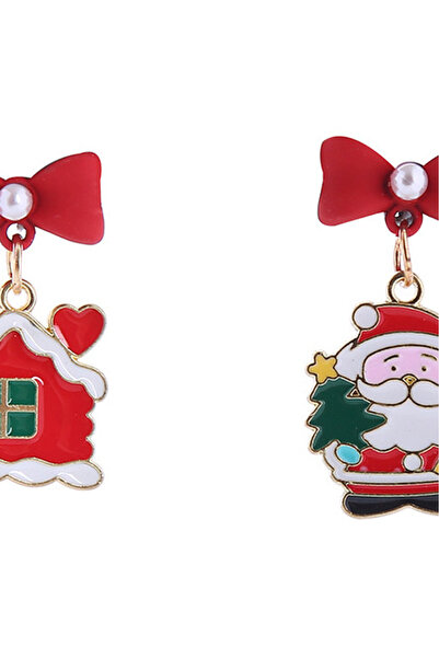 VeeShop Asymmetrical Christmas earrings, snowy house, Santa Claus with Christ...