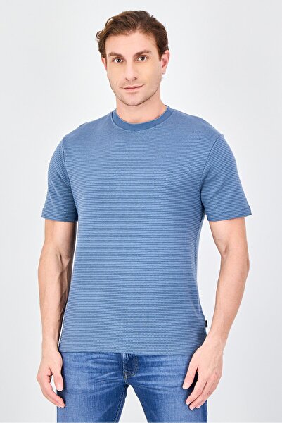 STEEL & JELLY Men Crew Neck Short Sleeve Jacquard T-Shirt, Slate Blue