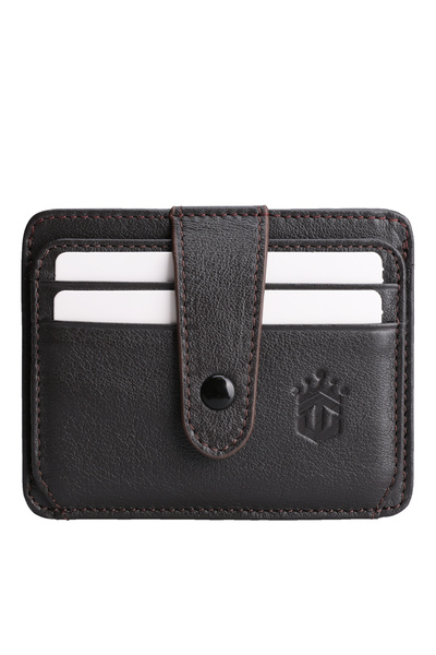 Ancora Leather حامل بطاقات من الجلد الطبيعي مع حامل للعملات - بني - 26209