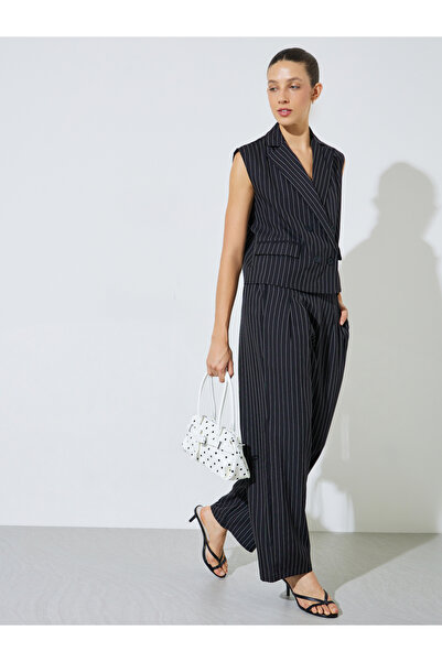 Styli Black Striped Waistcoat And Trousers Co-Ord Set