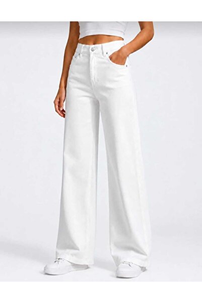 MAKRAS EXCLUSIVE Women's White No-Show High Waist Palazzo Jean Pants Stretchable