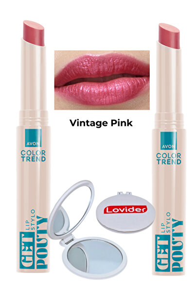 AVON Color Trend Beauty Lipstick - Vintage Pink 2-Pack + Lovider Pocket Mirro...