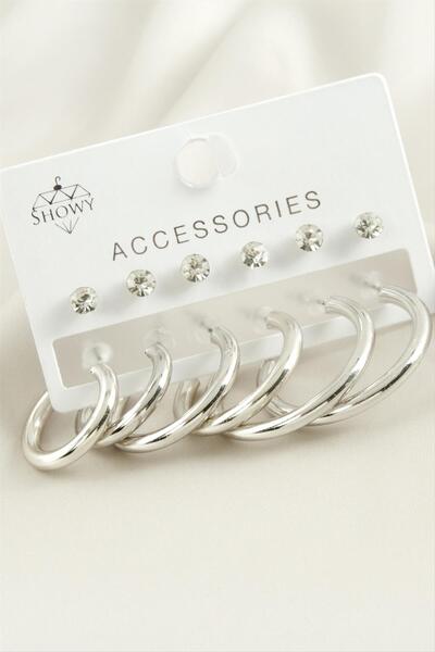 ZERO LAND Ilkestor 12 Pieces Pipe Stone Ring (122932) Earring-Silver Color