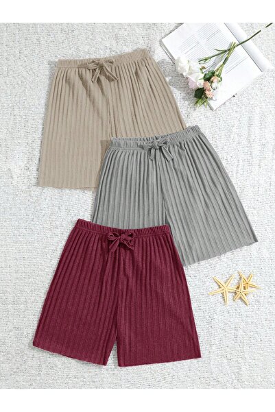 Mios Moda Kadın %100 Pamuk Fitilli Şort Pijama Altı 3'lü Set Rahat Kalıp ✅