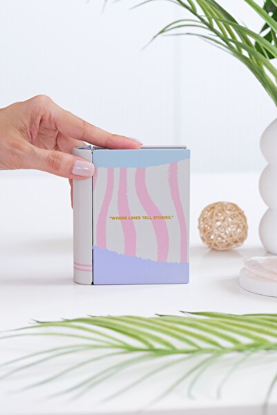 Daks Kitap Tasarımlı Mini Metal Saklama Kutusu 11x9x3 cm - Lines Estetik Takı...