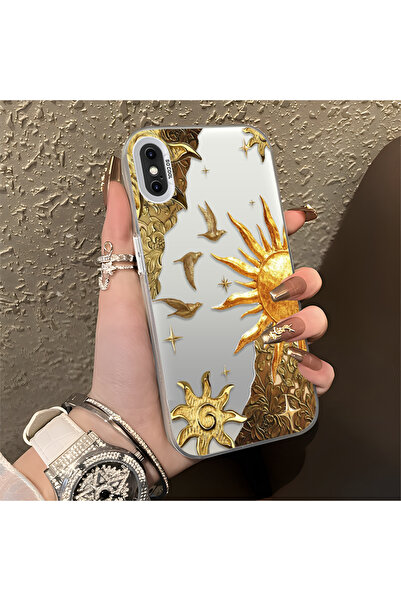 ARTISHELL iPhone X/XS Uyumlu Altın Güneş Çiçek ve Kuş Temalı Telefon Kılıfı