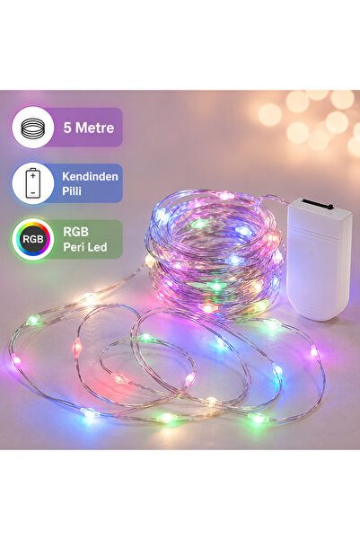 BERHAT 5 Metre Pilli RGB Peri LED – Dekoratif Ev, Balkon ve Ağaç Süsleme Işığ...