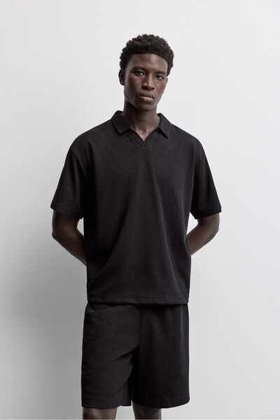 LEFTIES Rustik dokulu polo yaka t-shirt