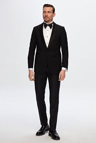 Damat Slim Fit Siyah Düz Damatlık & Smokin Takim