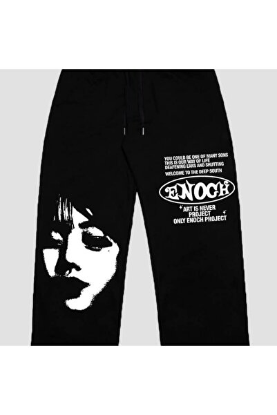 classy moda Unisex Front-Printed 2-Yarn Combed Cotton Baggy Trousers with Tex...