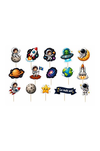 DecoParty Set de decorațiuni pentru tort – Tematică Astronaut și Rachete, 15 ...