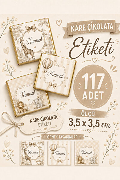 YEAP OFFICE Kişiye Özel Kız - Erkek Bebek Kare Çikolata Etiketi 117 Adet 3,5 ...