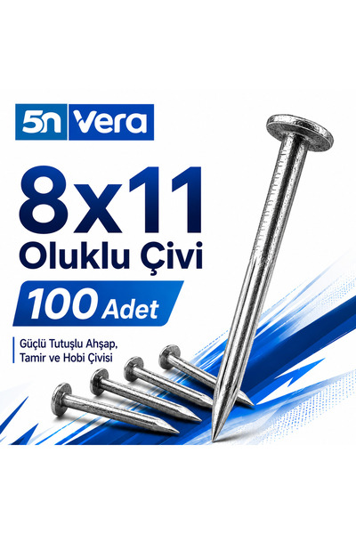 5N VERA 5N VERA 8x11 Oluklu Çivi 100 Adet | Güçlü Tutuşlu Ahşap, Tamir ve Hob...