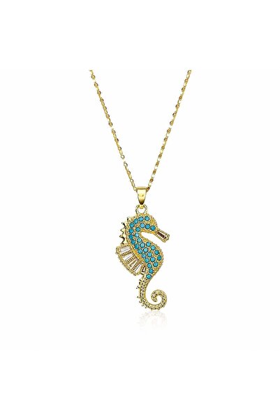 neslyaccessories سلسلة ذهبية براقة على شكل حصان البحر (43+5 سم)
