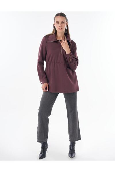 Kayra High Collar Rayon Sweatshirt Cocoa Powder
