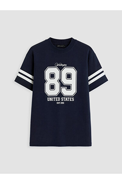 LC Waikiki Navy Blue Printed 100% Cotton Women's T-Shirt