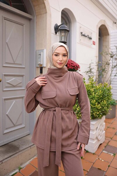 Bwest High-Waisted, Belted, Pocket-Detailed, Two-Piece Hijab Tracksuit Set - ...