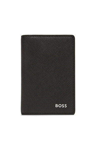BOSS Erkek Logo Detaylı Hakiki Deri Siyah Kartlık