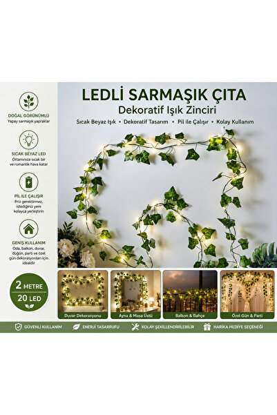 BLUE SİDE 1 ADET LED Işıklı Yapay Sarmaşık Dekoratif Duvar Süsü – Sıcak Gün I...