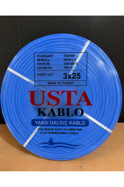 Genel Markalar Yassı dalgıç kablosu 3x25 cca 100 metre