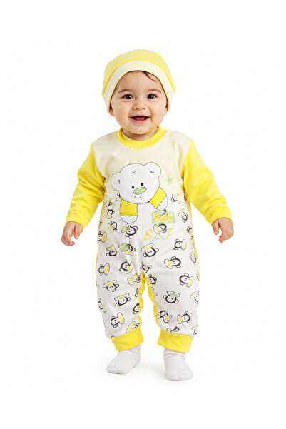 Generic Children's Long-Sleeved Overalls with Hat and Bear Pattern