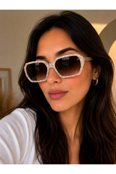 Bymiel نظارات شمسية نسائية بنمط رخامي كريمي هندسي UV400