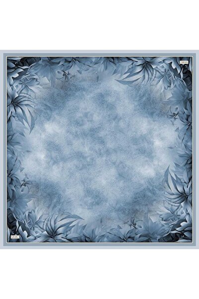 Levidor Baby Blue Twill Silk Scarf with Leaf Detail on the Edges