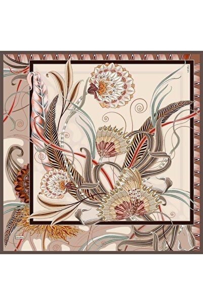 Levidor Coffee Ivy Detailed Twill Silk Scarf