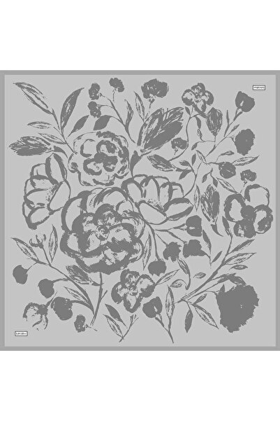 Levidor Dark Gray Artistic Floral Pattern Twill Silk Scarf