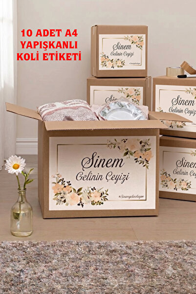 HEDİYELİKS Çeyiz Koli Etiketi - Çeyiz Kutusu İçin Şık Çiçekli Etiket Seti - 1...