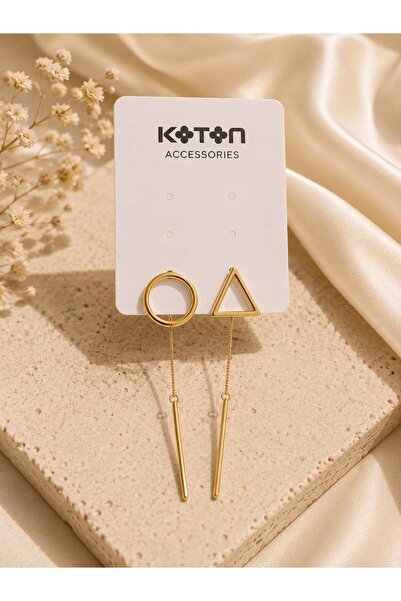 Koton Sallantılı Üçgen Daire Detaylı Küpe