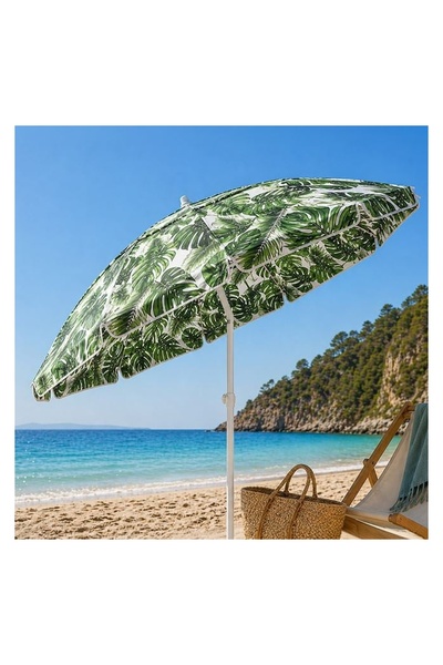 OEM Umbrelă de plajă, model tropical, flap, alb, Ø2m – umbră puternică pentru...