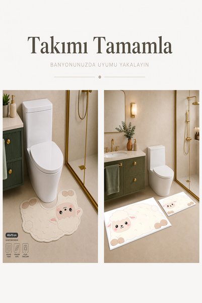 VİVİCAHOME Sweet Toilet Seat Mat Digital Printed Washable Non-Slip Based Bathroom Mat