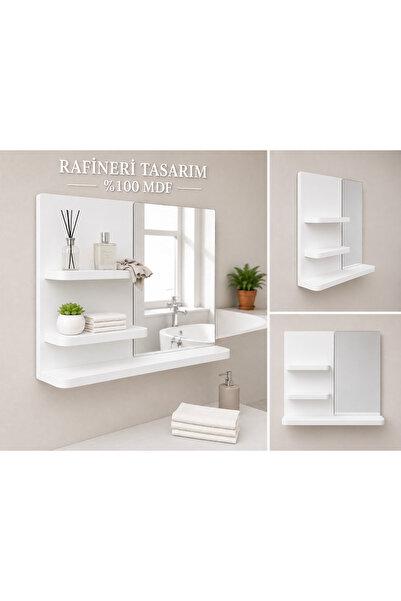 rafineritasarım NERO BANYO AYNASI,MAKYAJ AYNASI,RAFLI AYNA,DEKORATİF RAFLI AY...