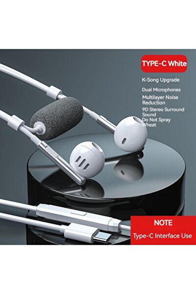 Choice3 white Type-C For Live Broadcast Karaoke Dual Mic Earphones Type C&3.5...
