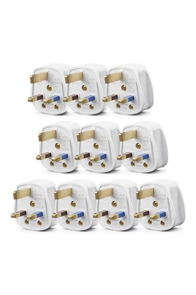 Duravel UK Fused 13 Amp White Mains 3 Pin Household Plugs (Pack of 10)