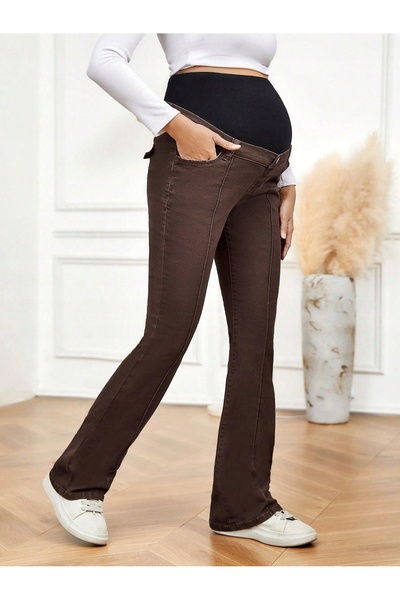NO BRAND Pantaloni de blugi maro pentru gravide, lungi, drepți, clasici, Shei...
